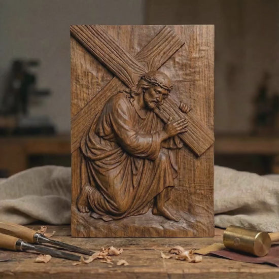 Jesus Carrying Cross 3D Model: Christian CNC Laser Engraving (STL Digital Download)