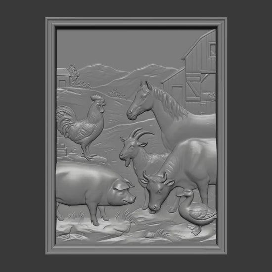 Farm Animals Barn Scene 3D Relief STL Model | Rustic Country Wall Art (Digital Download)