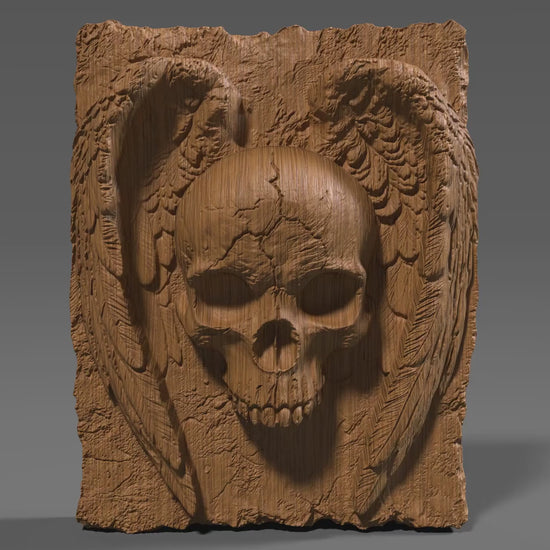 Winged Skull Bas Relief STL: Gothic CNC Carving, Laser Engraving (Digital Download