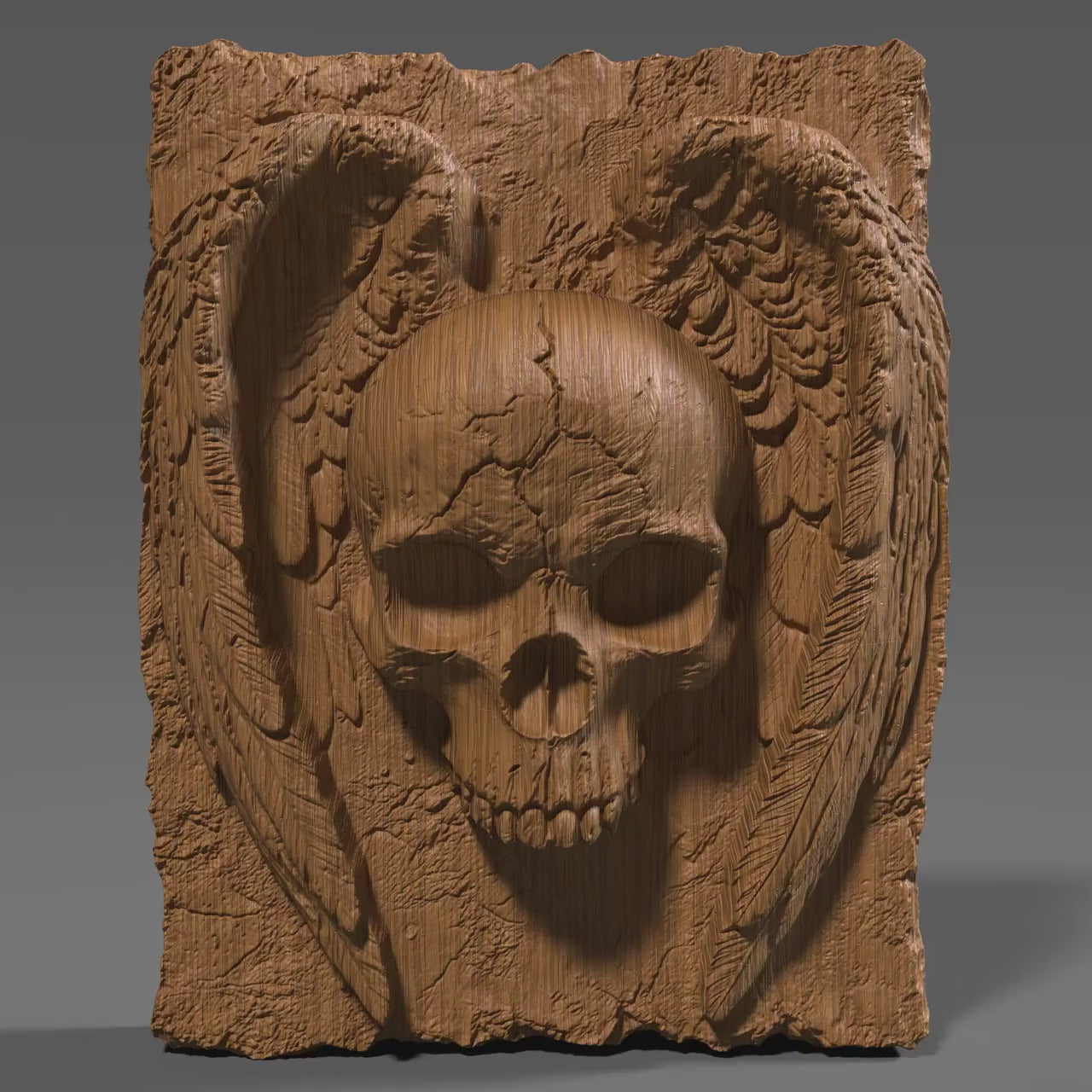 Winged Skull Bas Relief STL: Gothic CNC Carving, Laser Engraving (Digital Download