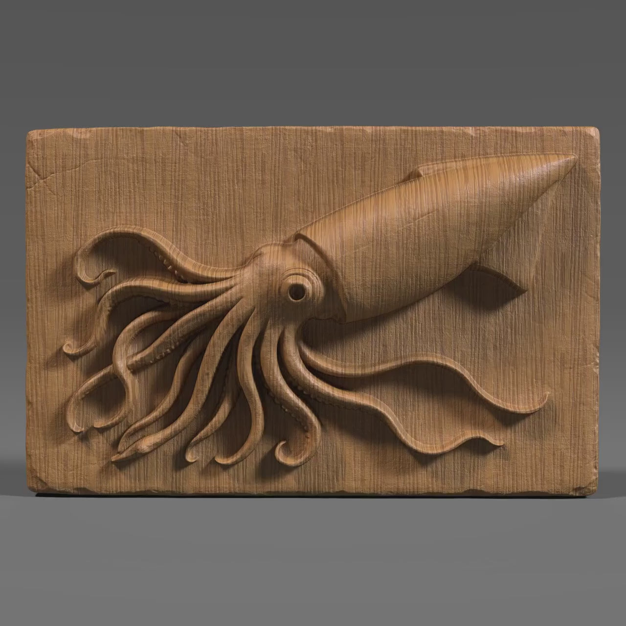 Squid Bas Relief 3D Model: CNC Laser Engraving (STL + Depth Map)