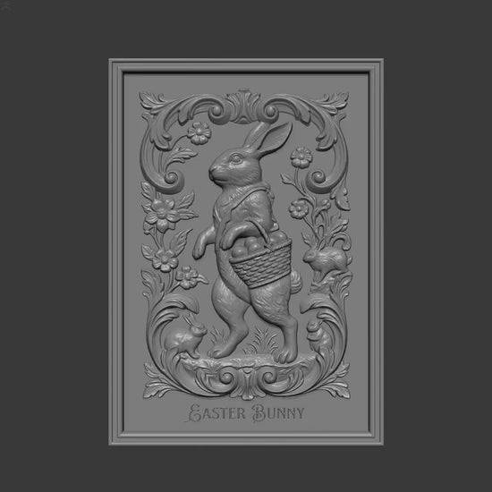 Easter Bunny STL Model | Floral Spring Wall Art Relief | CNC & 3D Print | Digital Download