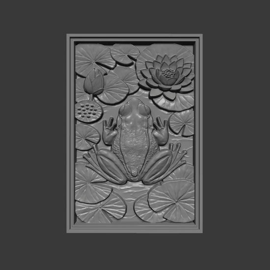 Frog Lotus Pond 3D Relief Model | Spring Nature Wall Art (Digital Download)