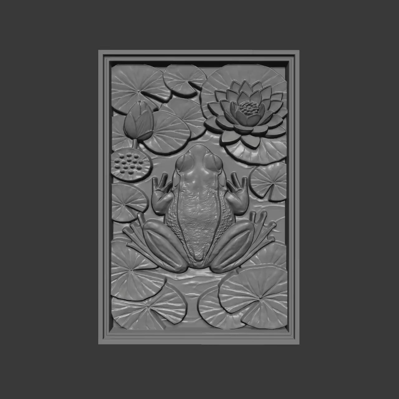Frog Lotus Pond 3D Relief Model | Spring Nature Wall Art (Digital Download)