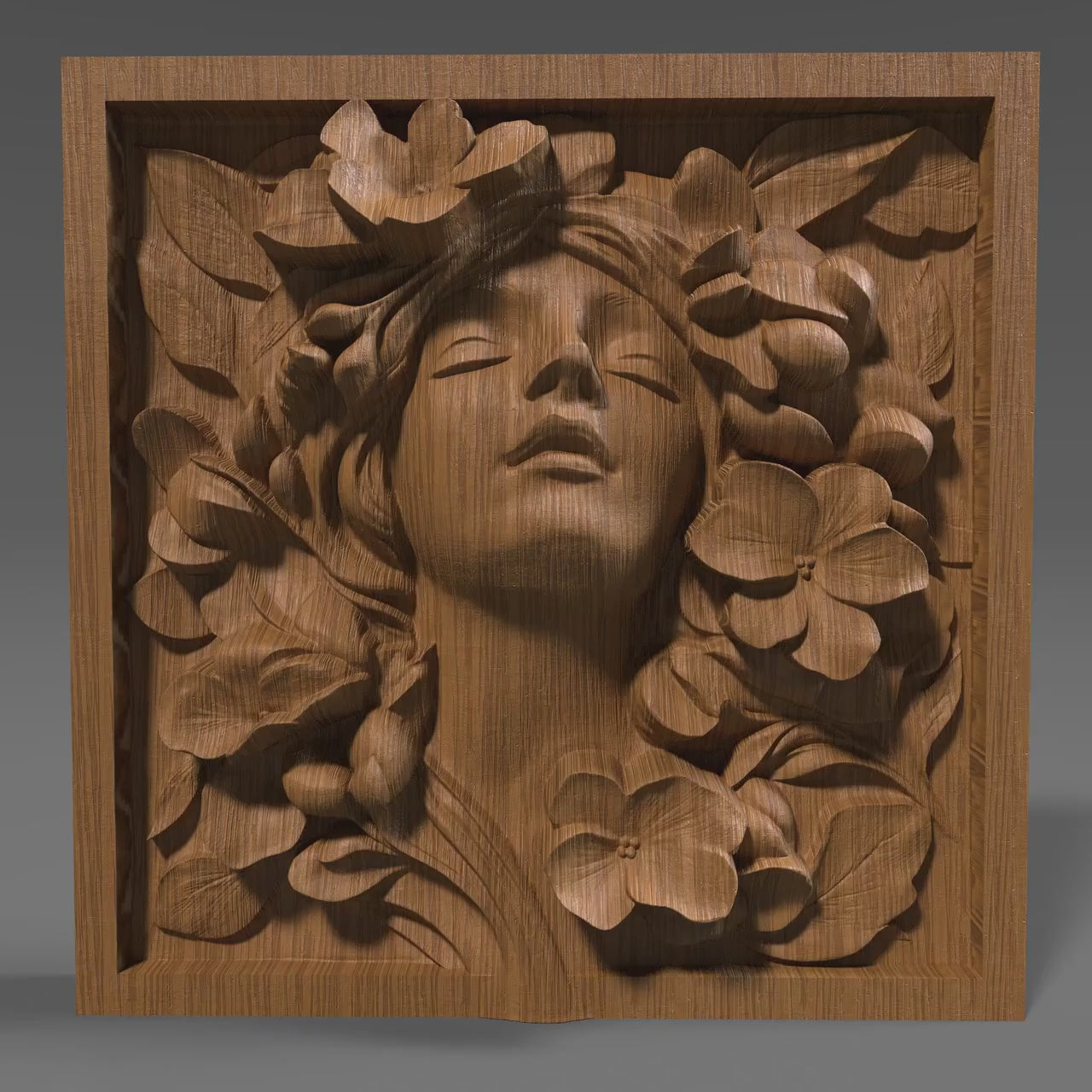 Floral Woman Bas Relief STL File: CNC Wood Carving (Digital Download)