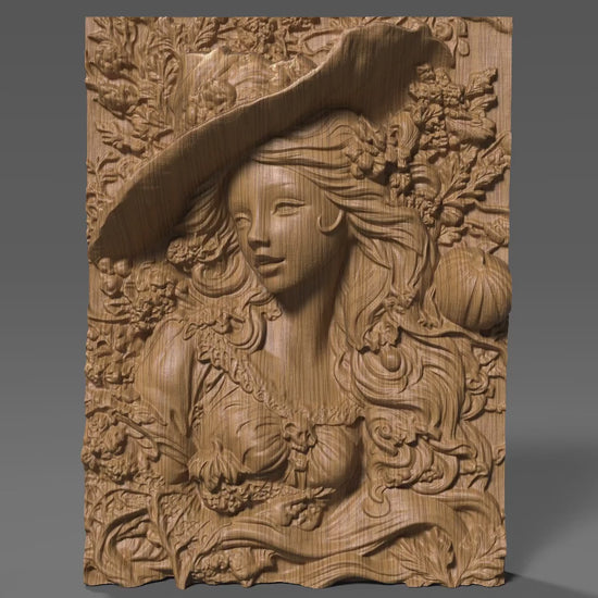 Autumn Witch 3D Relief Carving: Halloween Pumpkin Decor (STL File, Digital Download)
