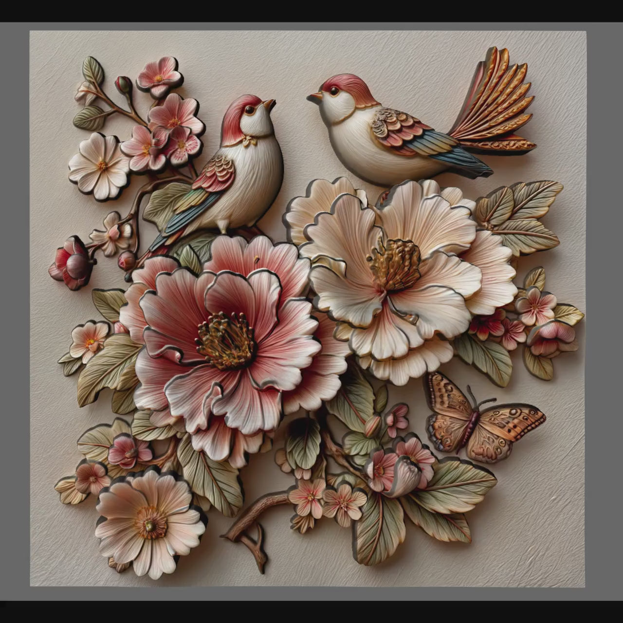 Cherry Blossom Birds 3D Relief: Floral CNC Carving STL (Digital Download)