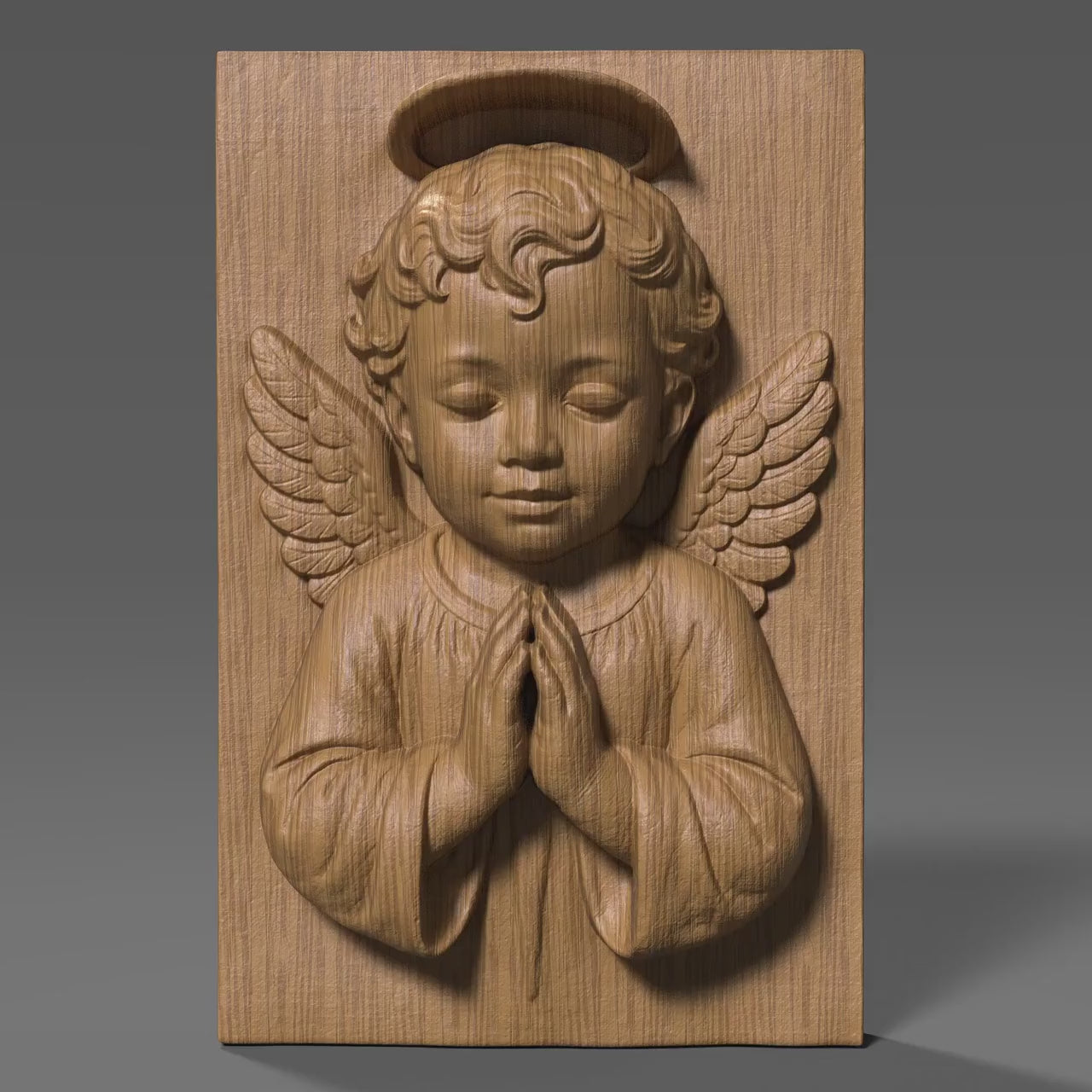 Praying Angel Child 3D Wood Carving STL File