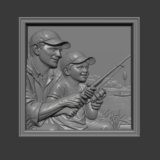 Father Son Fishing 3D Relief Model | Father’s Day Wall Art (Digital Download)