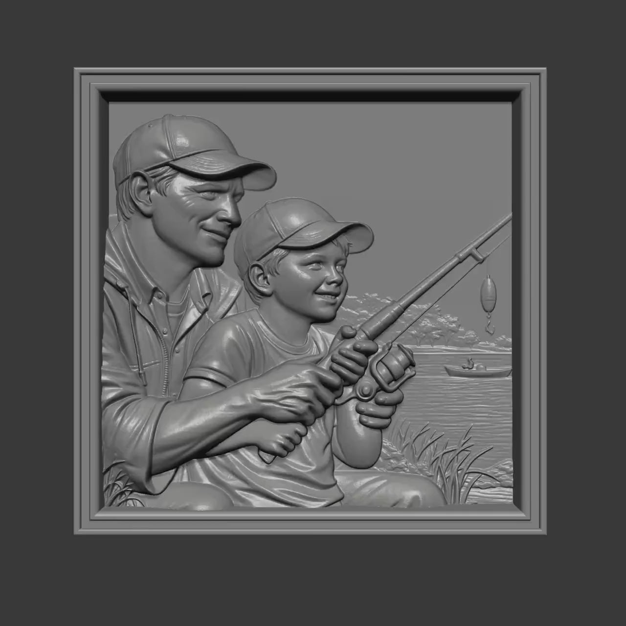 Father Son Fishing 3D Relief Model | Father’s Day Wall Art (Digital Download)