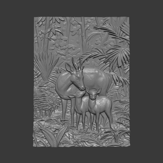 Deer Family Forest Scene 3D Relief Model | Woodland Wall Art (Digital Download)