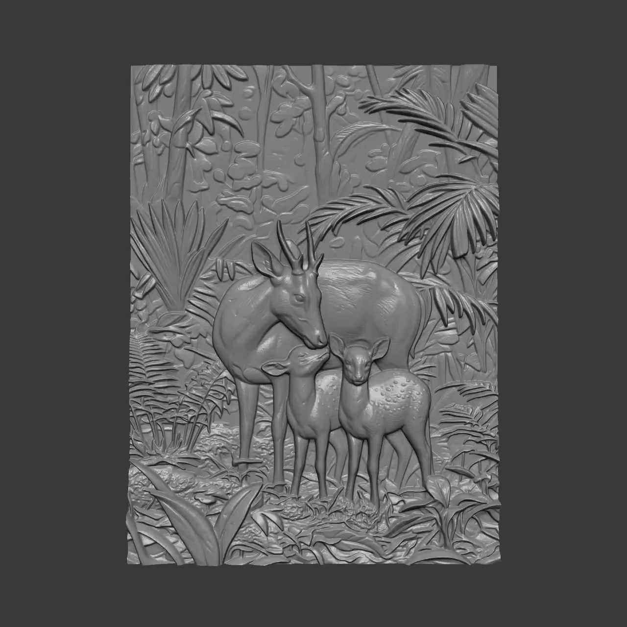Deer Family Forest Scene 3D Relief Model | Woodland Wall Art (Digital Download)