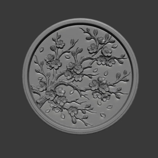 Cherry Blossom Tree Bas Relief | Round Floral Wall Art, CNC, 3D Print (Digital Download)