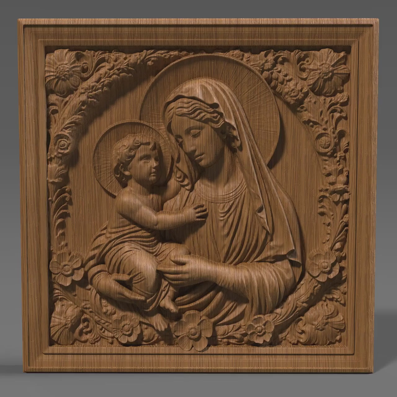 Mother Mary & Jesus STL File: 3D Relief Model for CNC, Laser, Print (Digital Download)