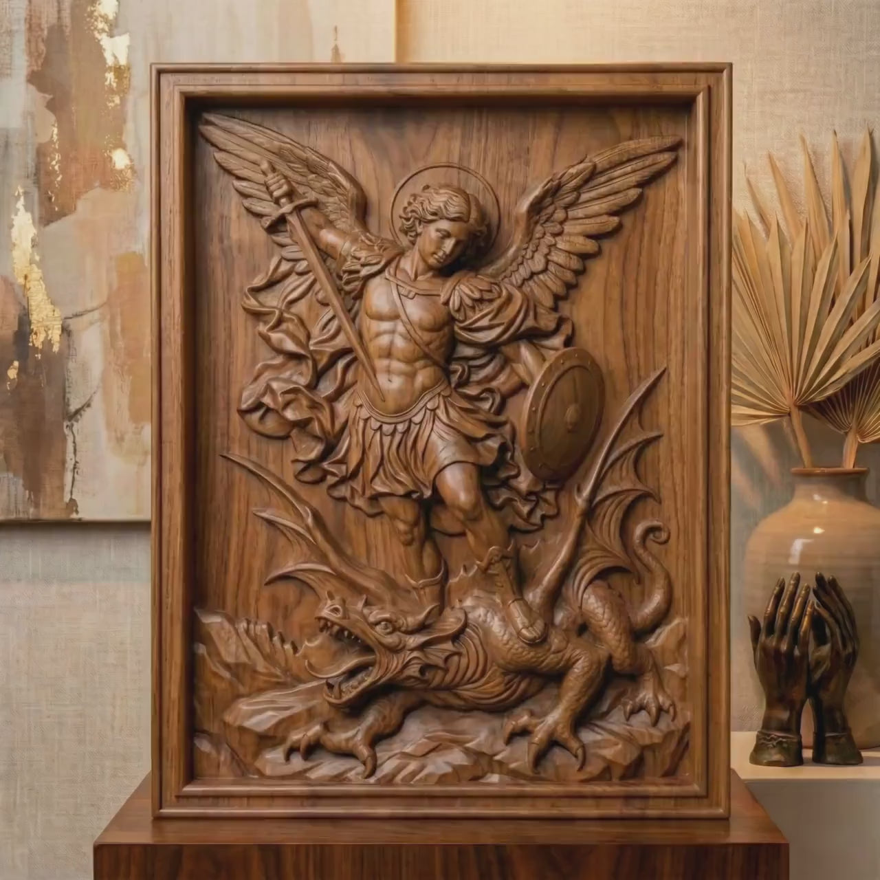 Archangel Michael Defeating the Dragon – 3d Bas-Relief | Bible Christian Wall Art(Digital Download)