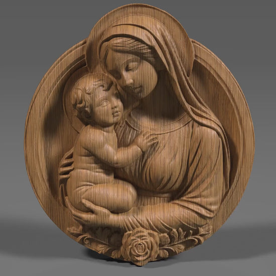 Mother Mary and Jesus 3D Relief Model: CNC, Laser, Print (Digital Download)