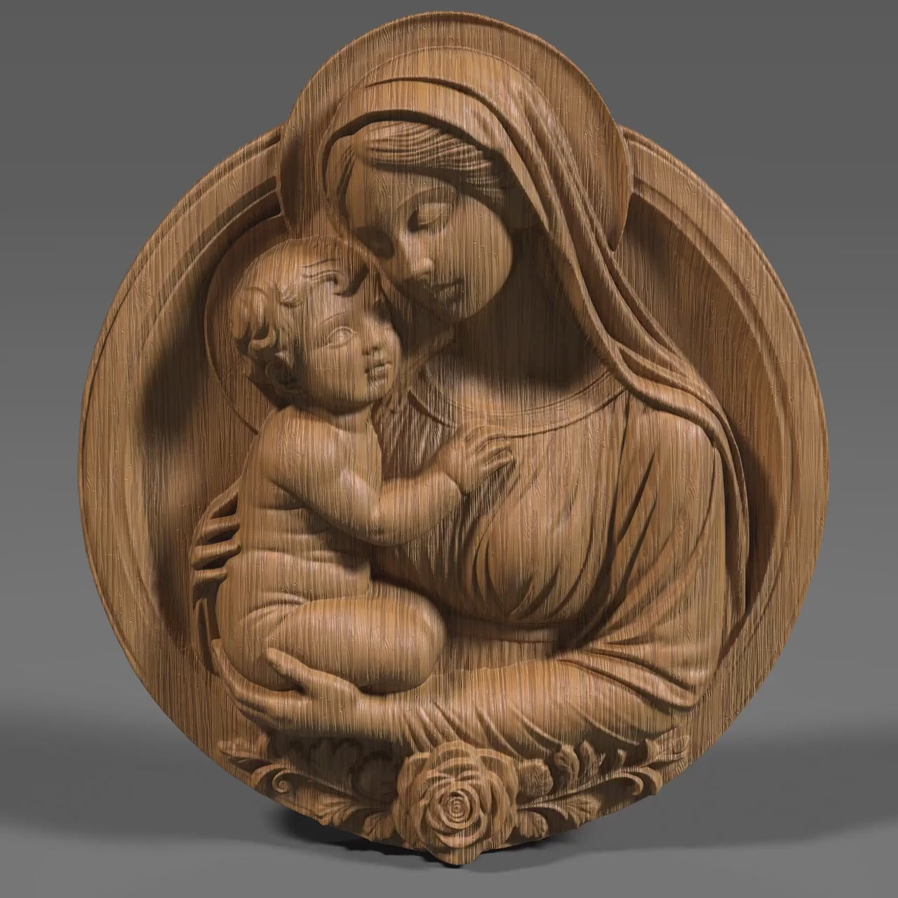 Mother Mary and Jesus 3D Relief Model: CNC, Laser, Print (Digital Download)