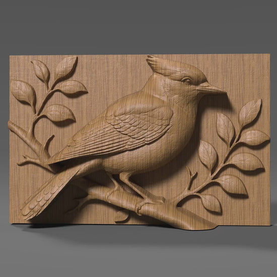 Blue Jay Bird Wood Carving | 3D Relief Wall Art (Digital Download)
