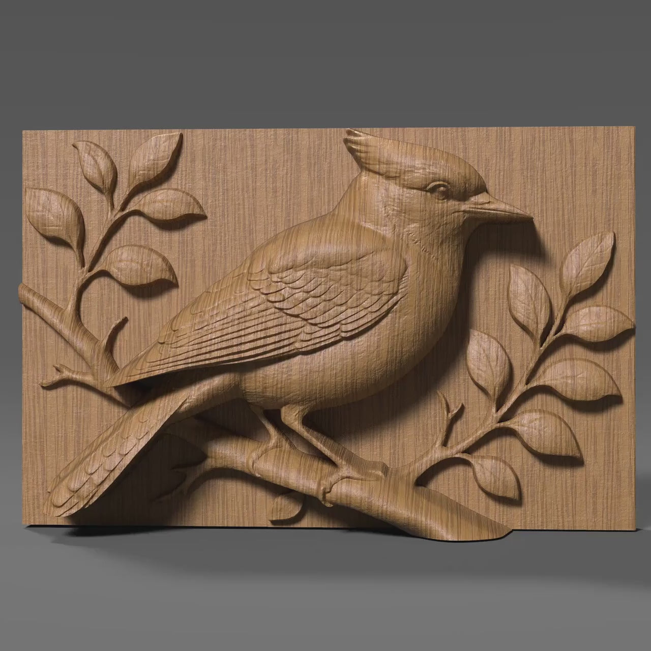 Blue Jay Bird Wood Carving | 3D Relief Wall Art (Digital Download)