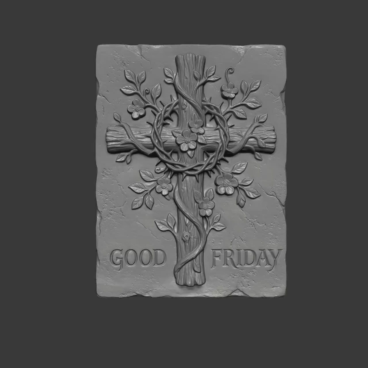 Floral Cross Bas Relief STL| Good Friday Christian Wall Art (Digital Download)