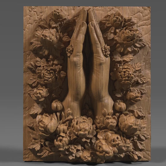 Praying Hands Floral Relief STL: Catholic Christian CNC 3D Print File