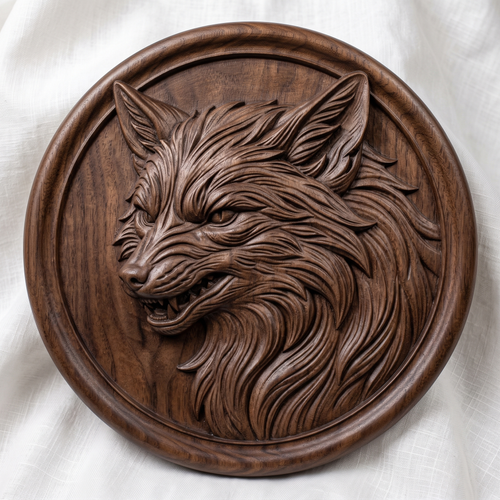 Fox Head STL 3D Model, Circular Medallion, CNC Relief, Digital Download