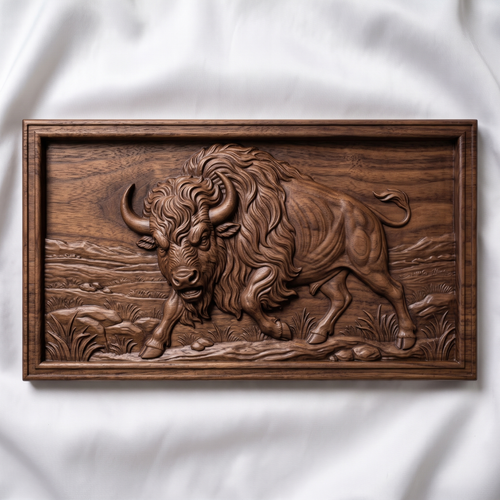 Charging American Bison STL 3D Model, Prairie Frame, CNC Relief, Digital Download
