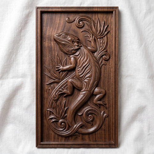 Bearded Dragon STL 3D Model, Rectangular Frame Relief, CNC Router File, Digital Download