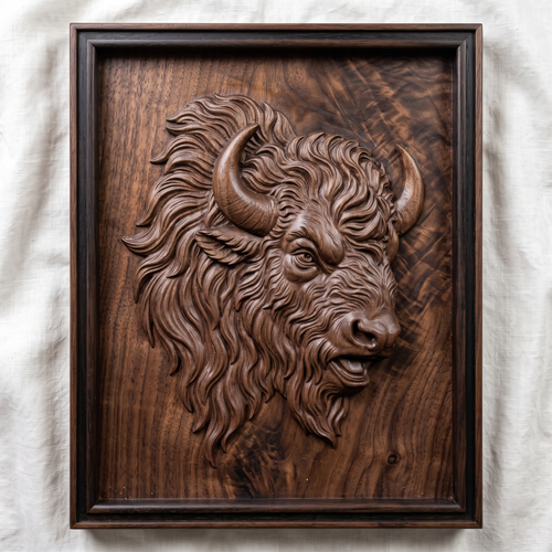 American Bison Head STL 3D Model, Portrait Frame, CNC Relief, Digital Download