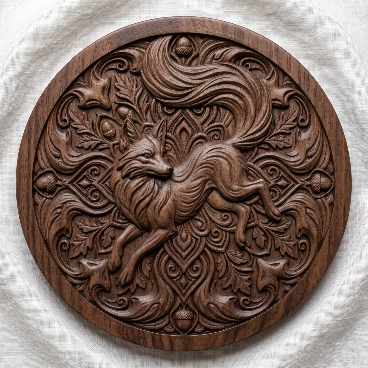 Fox Mandala STL 3D Model, Medallion, Oak Acorn, CNC Relief, Digital Download