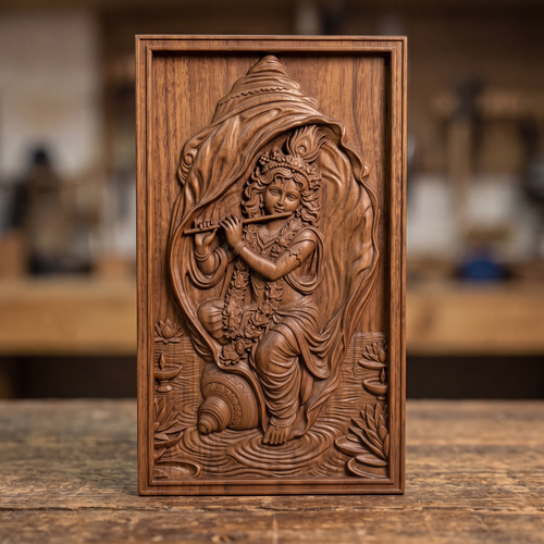 Krishna STL 3D Model, Flute Playing Hindu Deity, CNC Relief, Digital Download