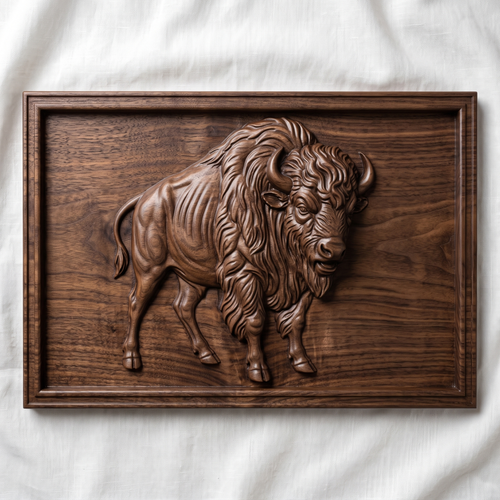 American Bison STL 3D Model, Rectangular Frame Plaque, CNC Relief, Digital Download