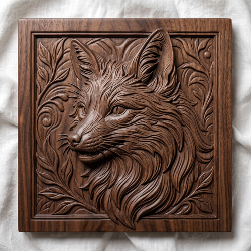 Fox STL 3D Model, Square Frame Wall Plaque, CNC Relief, Digital Download