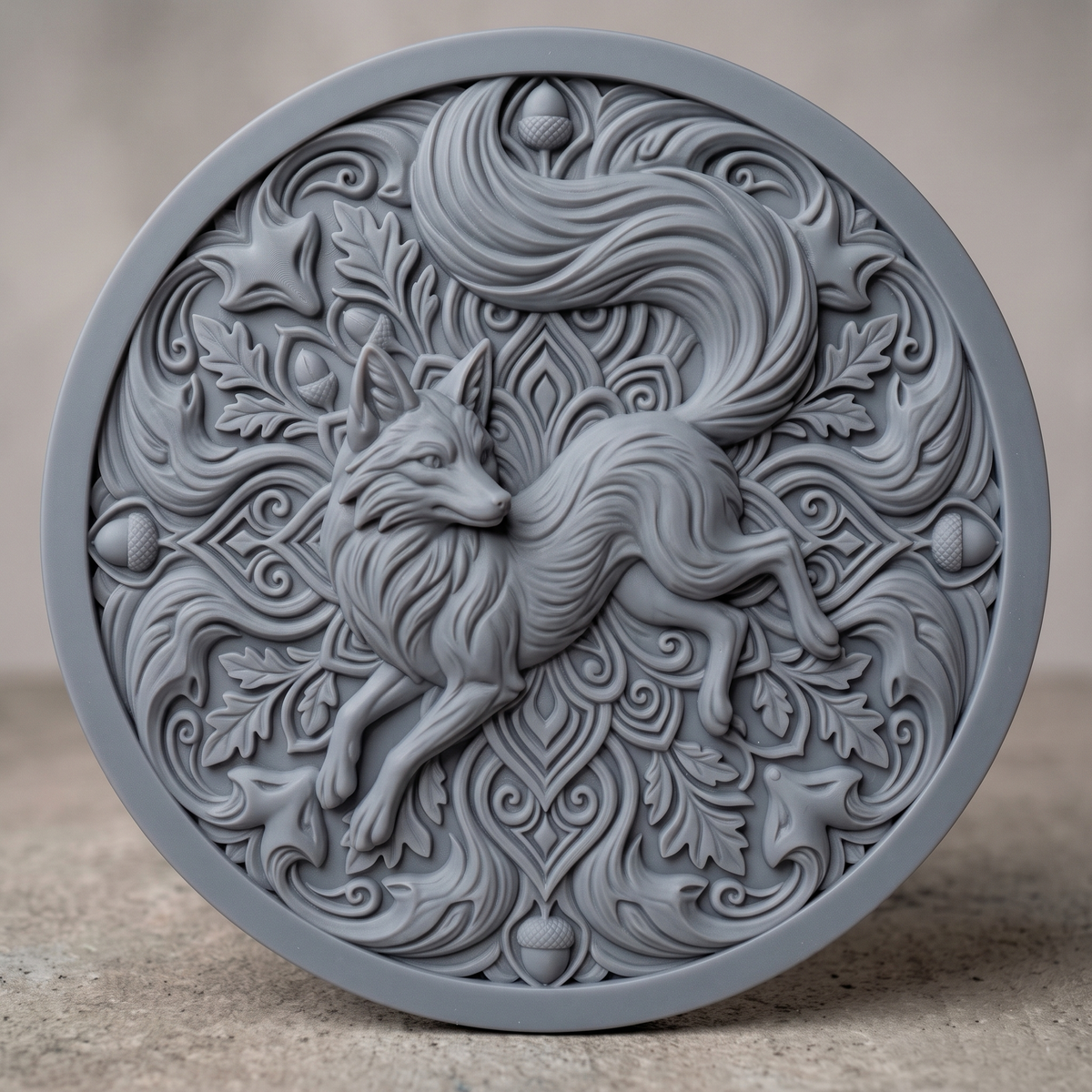 Fox Mandala STL 3D Model, Medallion, Oak Acorn, CNC Relief, Digital Download