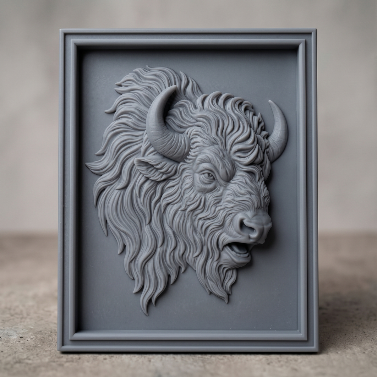 American Bison Head STL 3D Model, Portrait Frame, CNC Relief, Digital Download